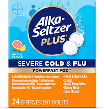 ALKA-SELTZER PLUS Severe, Cold & Flu Medicine, Citrus Effervescent Tablets, Nasal & Sinus Congestion, Sneezing, Runny Nose, Cough, Sore Throat 24 Count, Packaging May Vary